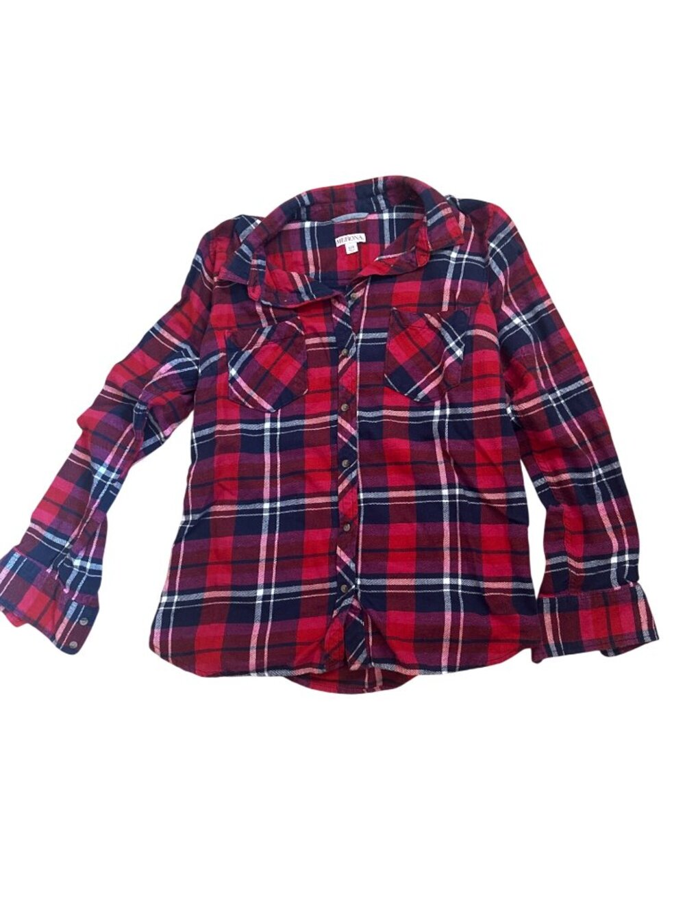 Merona Red Plaid Shirt Large Button-Up Flannel100% Cotton Two Chest Pockets